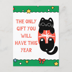 Carte Postale Funky Black Cat Christmas Tree