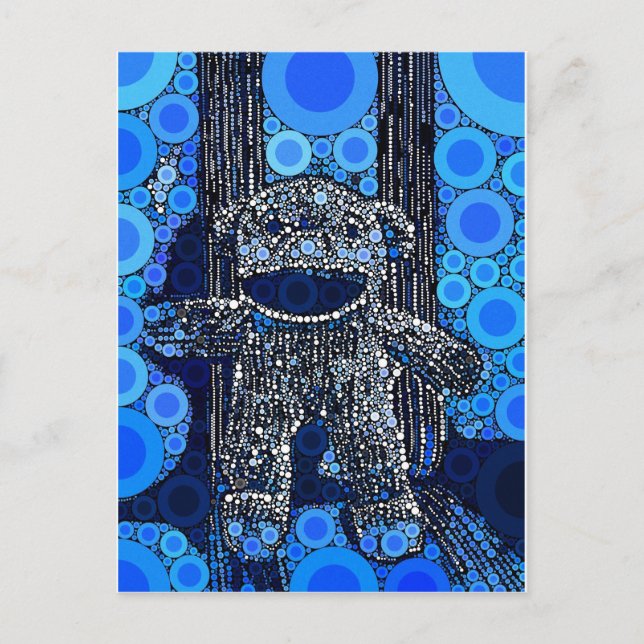 Carte Postale Funky Blue Sock Monkey Circles Bubbles Pop Art (Devant)