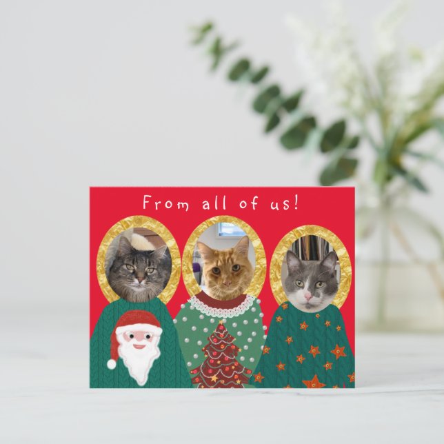 Carte Postale Funny 3 Chats Personnalisé Photo Vilain Chandail d (Debout devant)