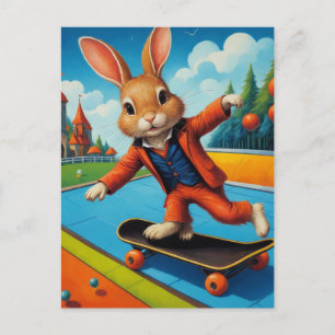 Carte Postale Funny Adorable Skateboard Brown Rabbit
