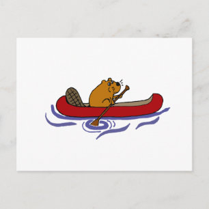 Carte Postale Funny Beaver Rowing in Red Canoe