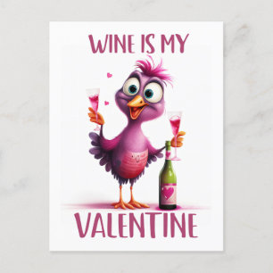 Carte Postale Funny Bird Wine est ma Saint Valentin
