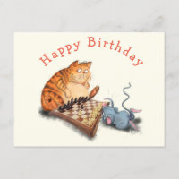 Funny Birthday Card Chat et souris Jouer aux échec