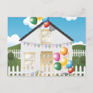 Carte Postale Funny Birthday House avec Balons