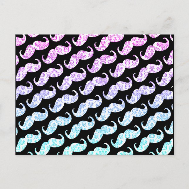 Carte Postale Funny bleu rose Floral Damask Motif de Moustache (Devant)