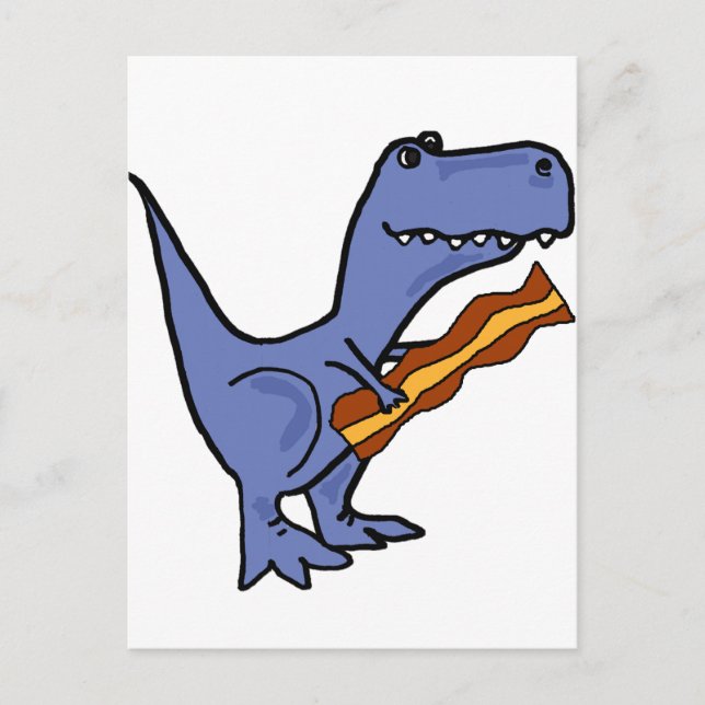 Carte Postale Funny Bleu T-rex Dinosaur manger Bacon Art (Devant)