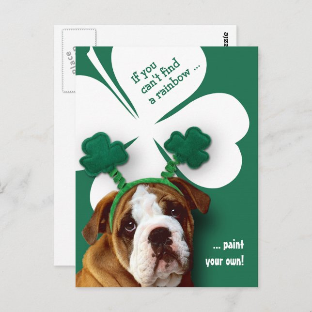 Carte Postale Funny Bulldog St. Patrick's Day Custom (Devant / Derrière)