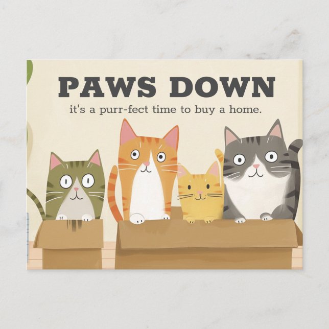 Carte Postale Funny Cat Home Acheteur's Real Estate Marketing (Devant)