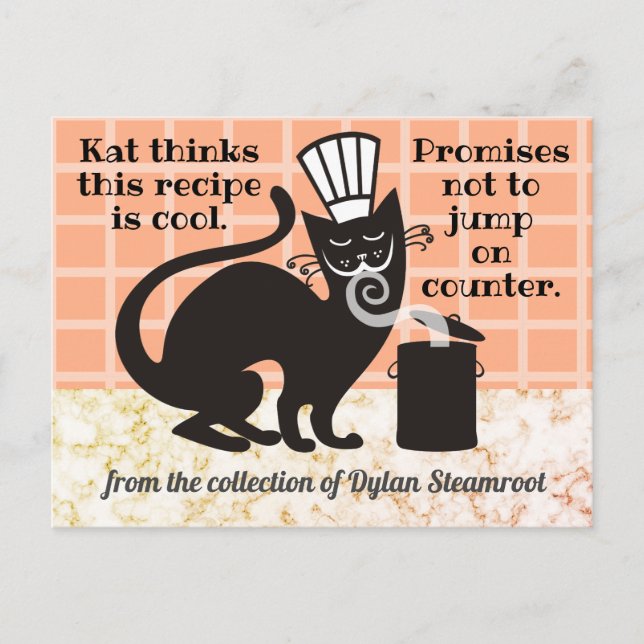 Carte Postale Funny chat plat principal cuisine livre de recette (Devant)