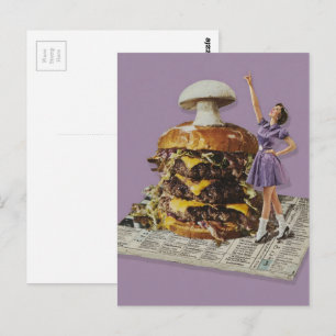 Carte Postale Funny Cheeseburger Mushroom Cheer Lady Collage