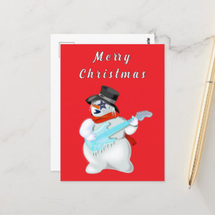Carte Postale Funny Christmas Card Musical Snowman Guitare Playe