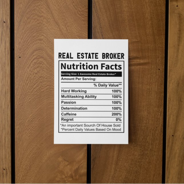 Carte Postale Funny Courtier immobilier Realtor Nutrition Fiches (funny real estate broker postcard)