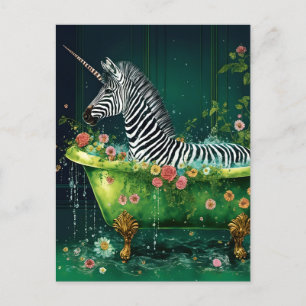 Carte Postale Funny Cute Unicorn Zebra dans une baignoire