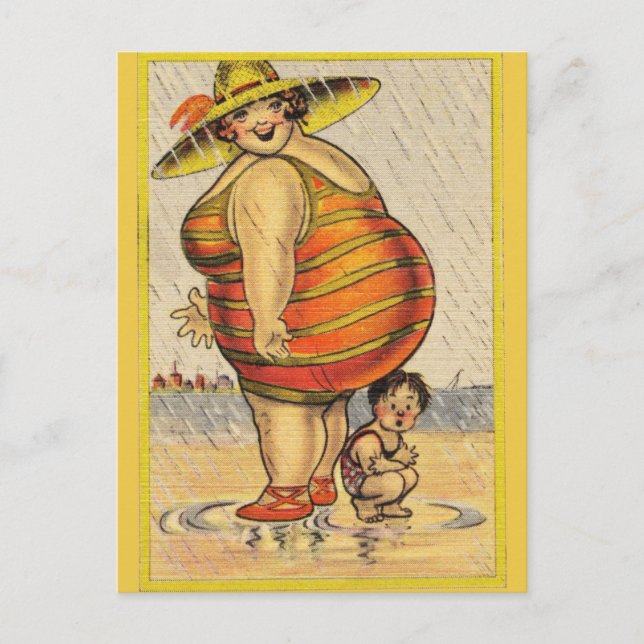 Carte Postale Funny Fat Lady sur la plage (Devant)