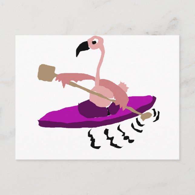 Carte Postale Funny Flamant rose rose Kayaking (Devant)
