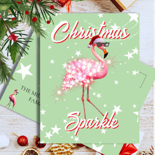 Carte Postale Funny Flamant rose tropical Noël avec Santa Hat