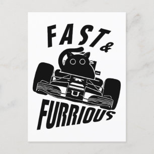 Carte Postale Funny FURRurious voiture voiture chat de conduite