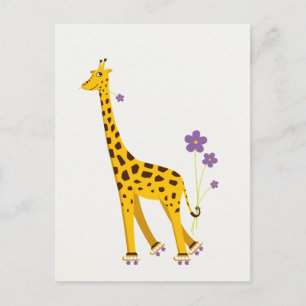 Carte Postale Funny Giraffe Roller Patinage