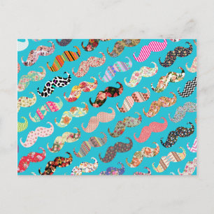 Carte Postale Funny Girl Turquoise Floral Aztec Moustaches