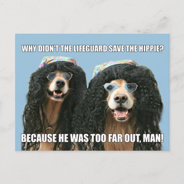 Carte Postale Funny Golden Retriever Lifeguard Hippie Joke (Devant)