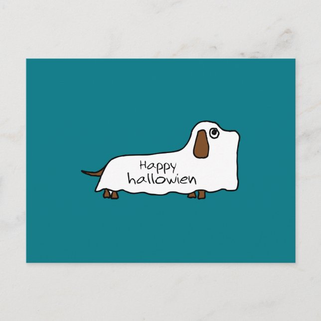 Carte Postale Funny Happy hallowiener wiener chien fantôme hallo (Devant)