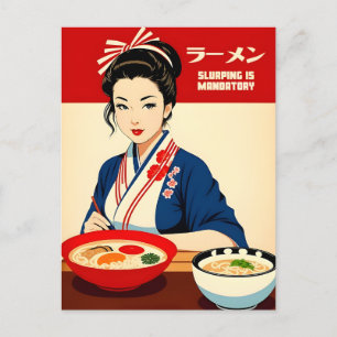 Carte Postale Funny Kawaii Style rétro Japon Foodie Ramen