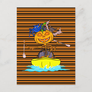 Carte Postale Funny Kayaker Skeleton Kayaking Citrouille Hallowe