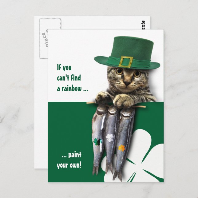 Carte Postale Funny Kitten St. Patrick's Day Custom (Devant / Derrière)