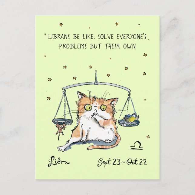Carte postale Funny Libra Zodiac Chat Carte postal (Devant)