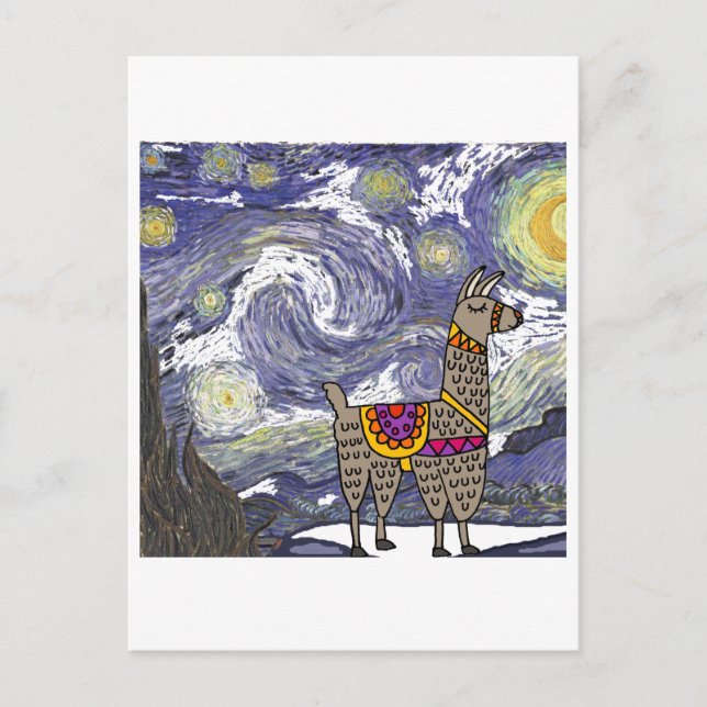 Carte Postale Funny Llama Starry Night Art (Devant)