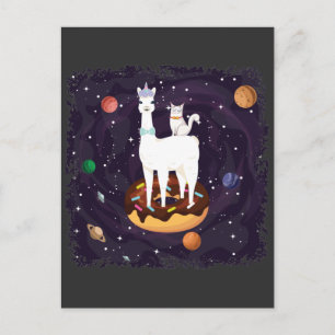 Carte Postale Funny Llama Unicorne avec chat sur une galaxie de 