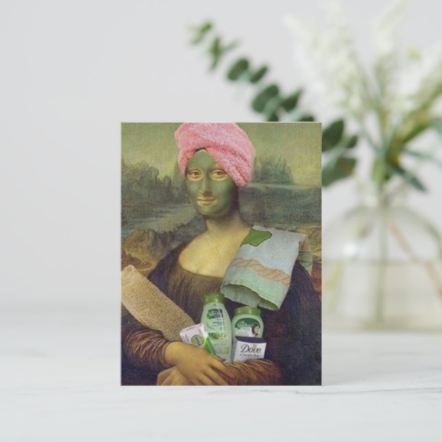 Carte Postale Funny Mona Lisa faire soin de la peau Leonardo da  (Debout devant)