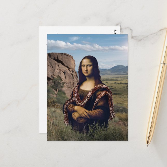 Carte Postale Funny Mona Lisa Sur Safari (Devant/Arrière en situation)