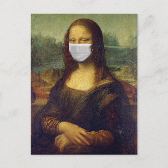 Carte Postale Funny Monalisa Porte Coronavirus Masque facial (Devant)