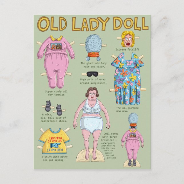 Carte Postale FUNNY Over the Hill Old Lady Paper Doll (Devant)