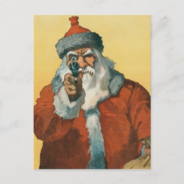 Carte Postale Funny Père Noël avec un pistolet de Noël (Devant)