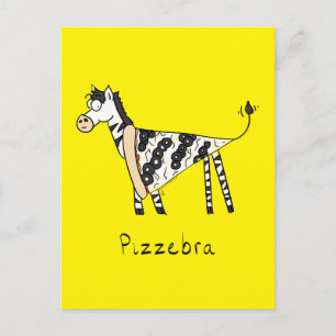 Carte Postale Funny Pizza Zebra mignonne Cartoon Enfants