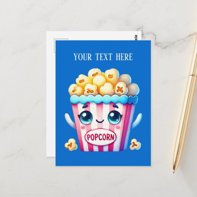 Carte Postale Funny Popcorn Lovers ajouter du texte (Devant/Arrière en situation)