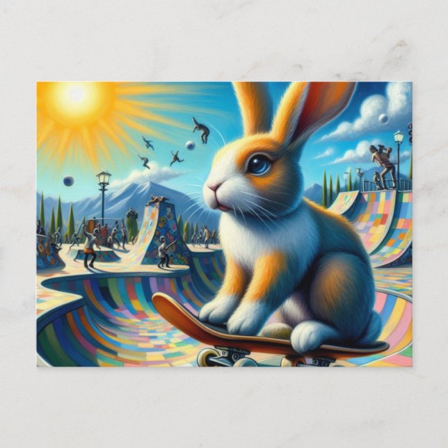 Carte Postale Funny Rabbit Skateboard (Devant)
