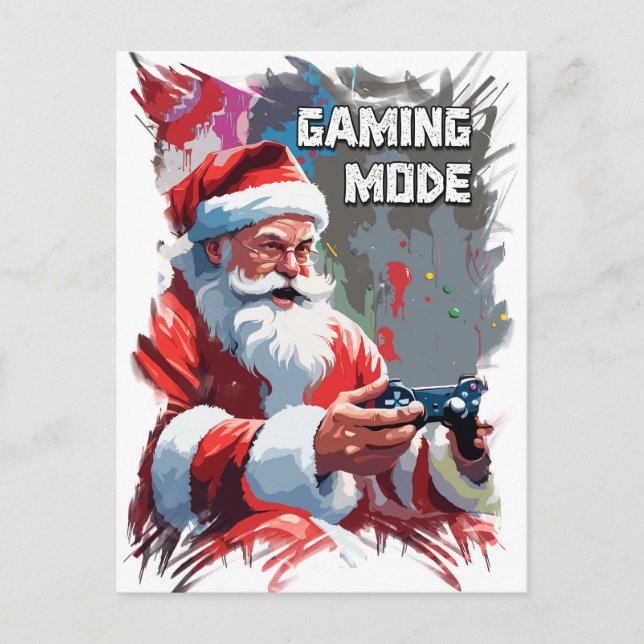 Carte Postale Funny Santa Claus Jouer à des jeux vidéo sur XMAS (Devant)