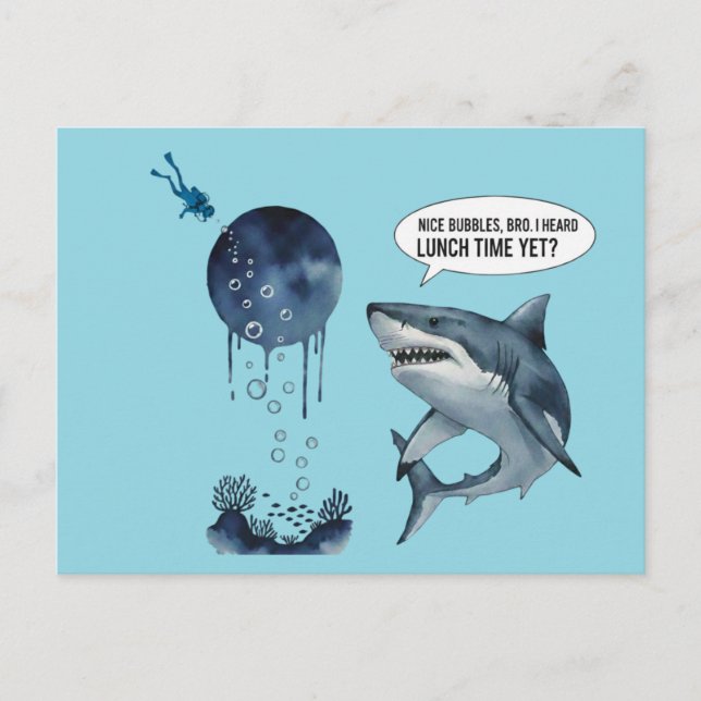 Carte Postale Funny shark diver lunch time nice bubbles bro (Devant)