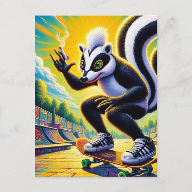 Carte Postale Funny Skateboard Skunk (Devant)