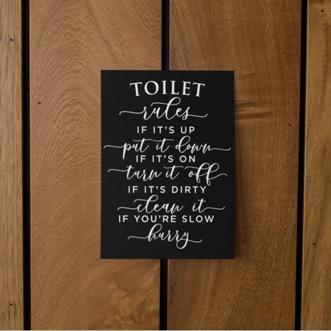 Carte Postale Funny Toilet Rules – Elegant White Text on Black (Funny Toilet Rules – Elegant White Text on Black Postcard)