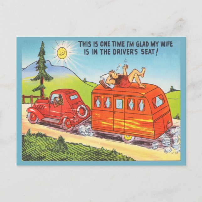 Carte Postale Funny Travel Trailer RV Camping Cartoon du Camping (Devant)