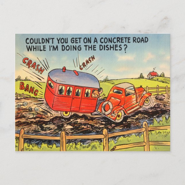 Carte Postale Funny Travel Trailer RV Camping Cartoon du Camping (Devant)