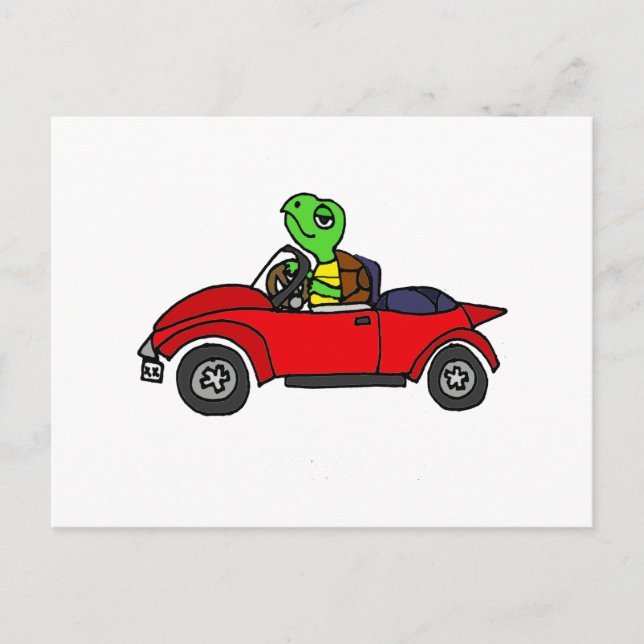 Carte Postale Funny Turtle Driving Red Convertible Voiture (Devant)