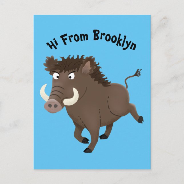 Carte Postale Funny wild boar razorback cartoon illustration (Devant)