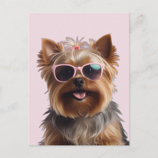 Carte Postale Funny Yorkshire Terrier Avec Lunettes De Soleil (Devant)