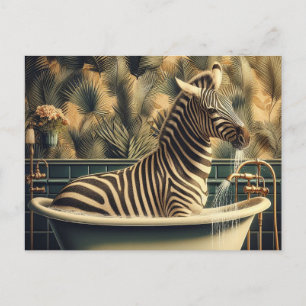 Carte Postale Funny Zebra dans une baignoire Salle de bain tropi