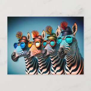 Carte Postale Funny Zebras mignon Zoo Animaux Fête Casquettes Lu
